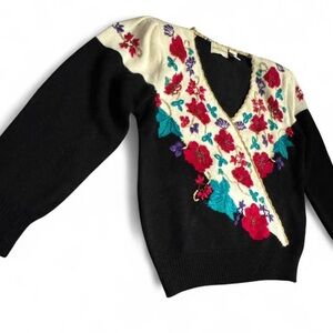 Gorgeous Embroidered Vintage Black Knit Sweater